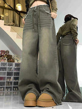 Vintage Wash Drawstring Raw Trim Boyfriend Jeans